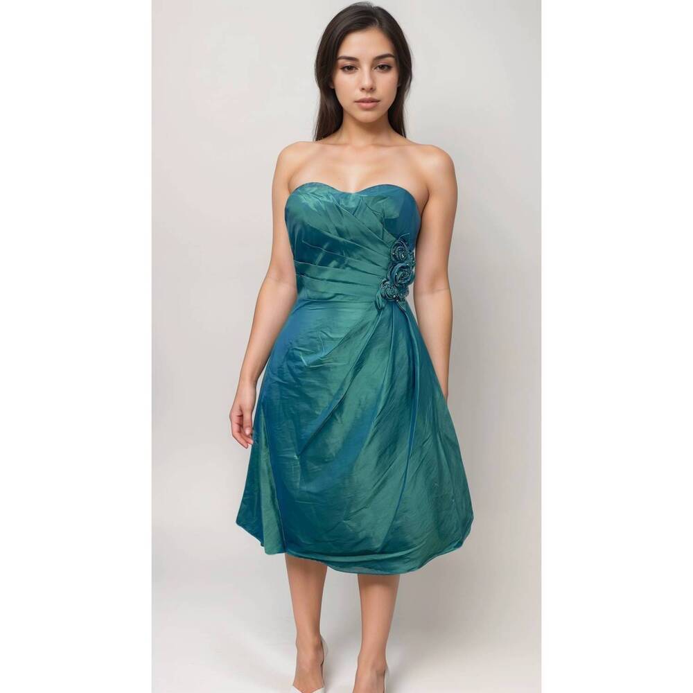 NEW LAST DRESS rosette kiss enchanting strapless dress in teal